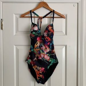 Tropical print one piece swimsuit